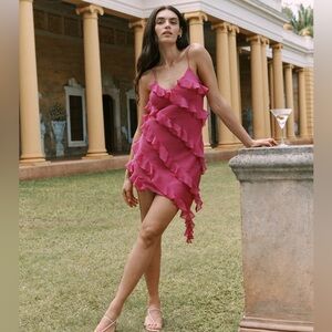 Abercrombie All-Over Ruffle Mini Dress, pink, L